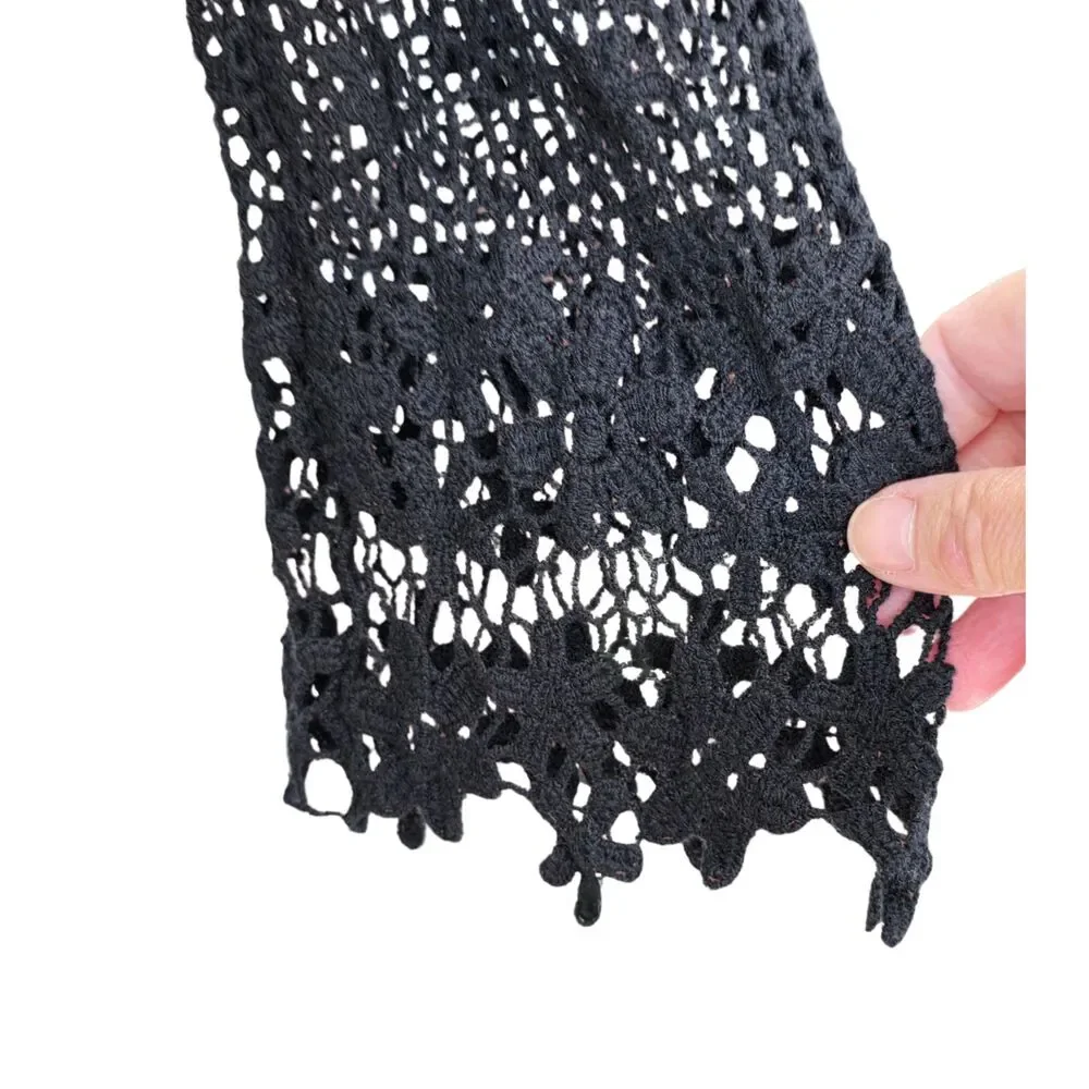 Ethyl Black Crochet Lace Floral Tunic Open Knit Boho Layering Statement Romantic - Picture 5 of 7